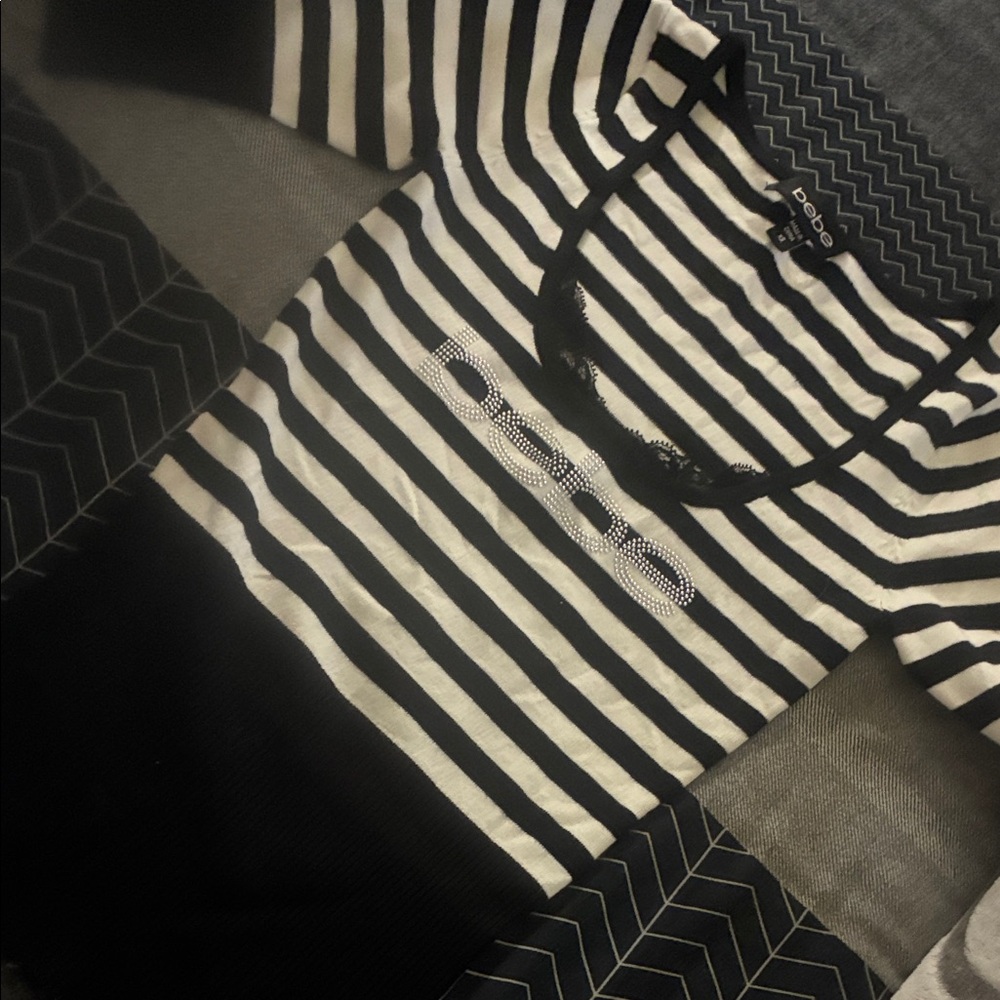 Bebe Monochrome Striped Top